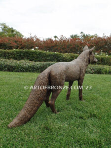 Alert bronze standing fox mascot sculpture for gallery, art in public places or school