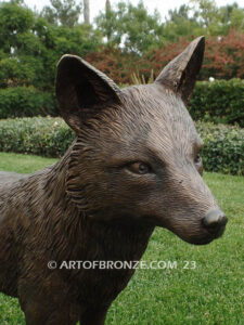 Alert bronze standing fox mascot sculpture for gallery, art in public places or school