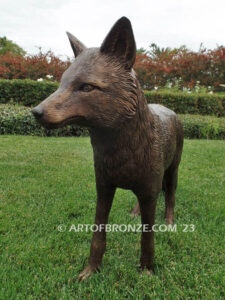 Alert bronze standing fox mascot sculpture for gallery, art in public places or school
