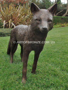 Alert bronze standing fox mascot sculpture for gallery, art in public places or school