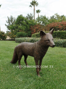 Alert bronze standing fox mascot sculpture for gallery, art in public places or school