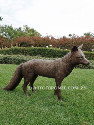 Alert bronze standing fox mascot sculpture for gallery, art in public places or school