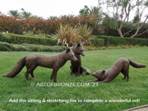 Alert bronze standing fox mascot sculpture for gallery, art in public places or school