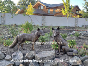 Alert bronze mascot fox sculpture for gallery, art in public places or school mascot