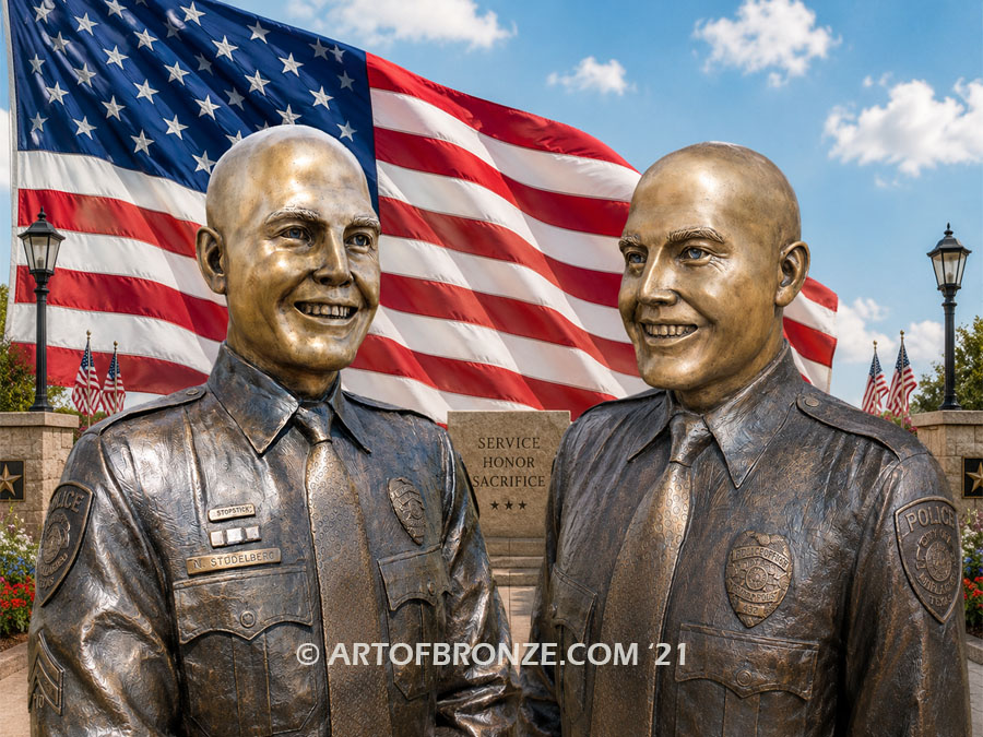 Forever Remembered bronze sculpture of life-size bronze memorial sculpture of police officer Nathan Heidelberg