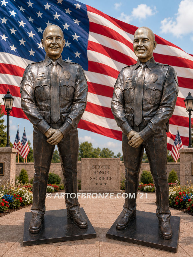 Forever Remembered bronze sculpture of life-size bronze memorial sculpture of police officer Nathan Heidelberg