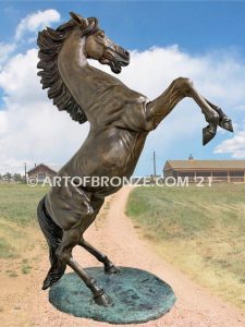 Thunderstruck outdoor bronze rearing stallion horse sculpture with front legs raised high