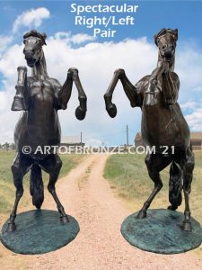 Thunderstruck outdoor bronze rearing stallion horse sculpture with front legs raised high