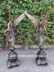 Angels of Fortune bronze sculpture right left pair of flying angel guardian for private gallery or public display