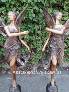 Angels of Fortune bronze sculpture right left pair of flying angel guardian for private gallery or public display