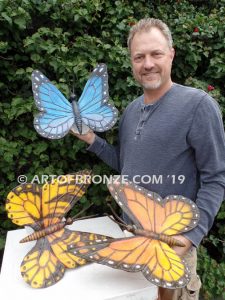 Blue Monarch butterfly and moth statues can be customized to go anywhere