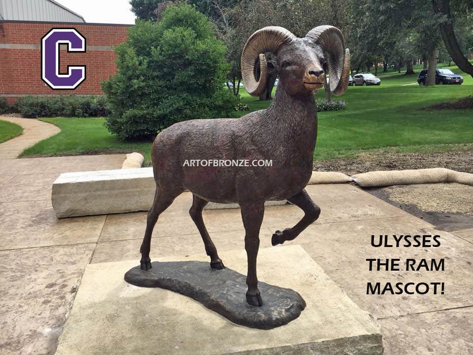 Cornell College outdoor monumental sculpture of big horn sheep mascot Ulysses