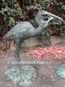 Dinner Time heron pair lost wax casting of pair of cranes for fountain