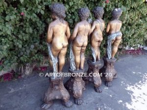 Four Seasons bronze statue of young cherub kids holding, wheat, flowers and grapes