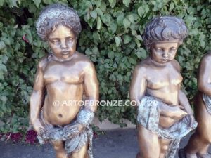 Four Seasons bronze statue of young cherub kids holding, wheat, flowers and grapes