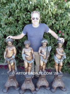 Four Seasons bronze statue of young cherub kids holding, wheat, flowers and grapes