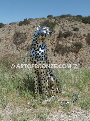 High Alert African Serengeti bronze cheetah sculpture for gallery, museum or private collector