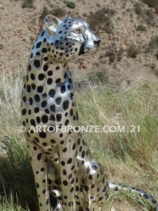 High Alert African Serengeti bronze cheetah sculpture for gallery, museum or private collector