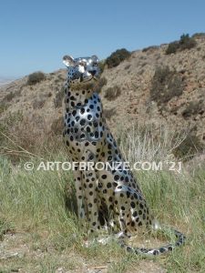 High Alert African Serengeti bronze cheetah sculpture for gallery, museum or private collector