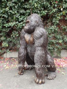 Western Lowland lost wax high quality bronze cast outdoor standing gorilla statue