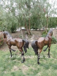 Legacy and Legend bronze sculpture pair of standing right left horses for ranch or equestrian center