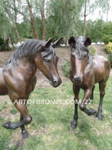 Legacy and Legend bronze sculpture pair of standing right left horses for ranch or equestrian center