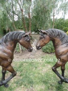 Legacy and Legend bronze sculpture pair of standing right left horses for ranch or equestrian center