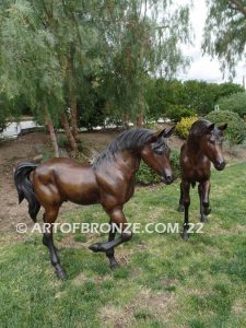 Legacy and Legend bronze sculpture pair of standing right left horses for ranch or equestrian center