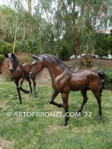 Legacy and Legend bronze sculpture pair of standing right left horses for ranch or equestrian center