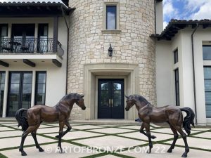 Legacy and Legend San Marcos home bronze sculpture pair of standing right left horse pair