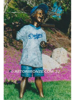 Lets play ball outdoor bronze sculpture of young boy baseball player