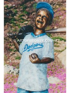 Lets play ball outdoor bronze sculpture of young boy baseball player