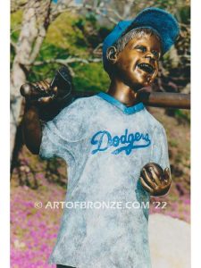 Lets play ball outdoor bronze sculpture of young boy baseball player