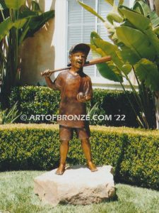 Lets play ball outdoor bronze sculpture of young boy baseball player