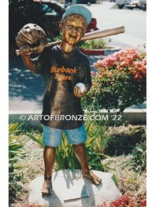 Lets play ball outdoor bronze sculpture of young boy baseball player