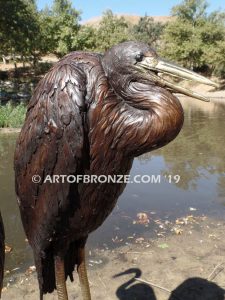 Marshland Magic heron pair lost wax casting of pair of cranes for fountain