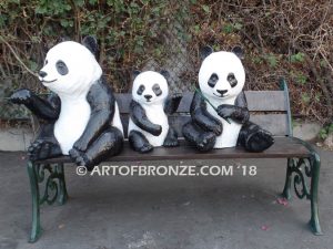 National Treasures special edition, gallery quality three pandas playing on bronze bench