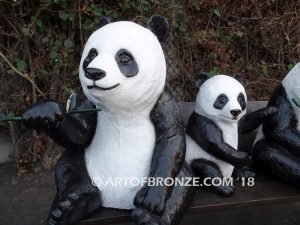 National Treasures special edition, gallery quality three pandas playing on bronze bench