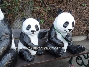 National Treasures special edition, gallery quality three pandas playing on bronze bench