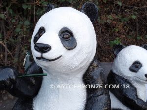 National Treasures special edition, gallery quality three pandas playing on bronze bench