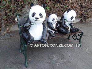 National Treasures special edition, gallery quality three pandas playing on bronze bench