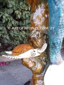 Sea Mermaid bronze sculpture holding oyster shell for pond, pool or aquatic display