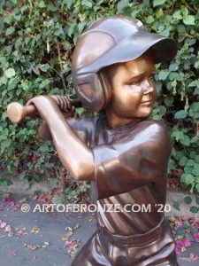 Turbo outdoor bronze sculpture of pee wee softball girl batter