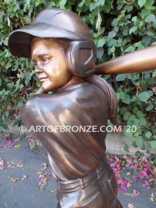 Turbo outdoor bronze sculpture of pee wee softball girl batter