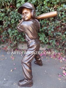 Turbo outdoor bronze sculpture of pee wee softball girl batter