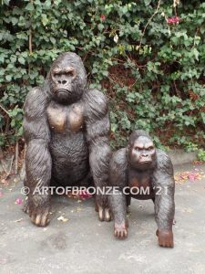 Western Lowland lost wax high quality bronze cast outdoor standing gorilla statue