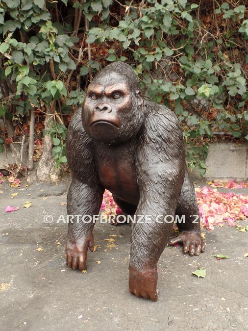 Western Lowland lost wax high quality bronze cast outdoor standing gorilla statue