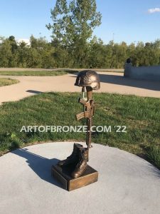 Mississippi Valley Veterans Memorial outdoor monumental bronze statues of Fallen Soldier Battle Cross and two military working dogs