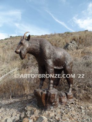 Cliffside mountain goat high-quality bronze cast outdoor monumental sculpture for public display