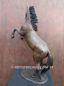 Glorious sculpture of wild reared horse attached to a marble base